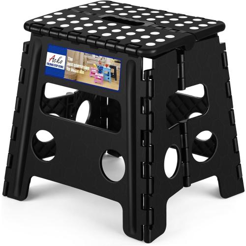 ACKO 13 Inch Folding Step Stool, Holds 300 lb for Adults and Kids, Black