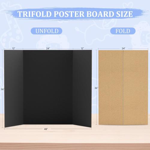 AKONEGE 2 Pack 36 x 48 Trifold Poster Board for Presentation, Black Corrugated Cardboard Large Tri Fold Poster Board for Science Fair, Office or School Projects, Photo Displays, Exhibitions Event