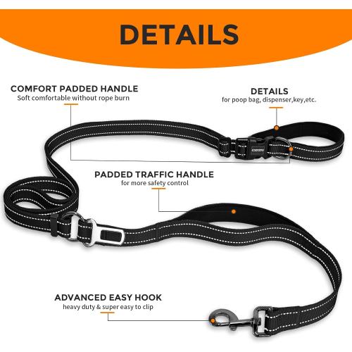 Hands Free Dog Leash by Kazazoo, Adjustable 5.8-8.5FT Waist & Crossbody Leash with Quick Off Buckle, Reflective Stitches for Walking, Jogging,Medium to Large Dogs M Size Black
