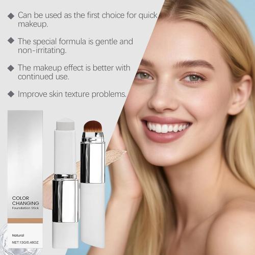 Color Changing Foundation Stick, Portable Travel Size Cover Cream Stick, Medium to Full Coverage Cream Stick Hydrating Makeup (Natural)