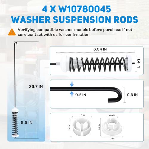NTW4516FW3 NTW4516FW2 WTW4816FW2 W10780045 Washer Suspension Rod Kit for Amana Whirlpool Kenmore - Fits WTW4800BQ1 NTW4605EW0 WTW4616FW0 | Reduces Washer Vibration