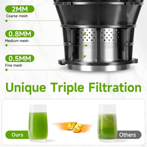 Cold Press Juicer, 5.8 Wide Feed Chute Juice Extractor Machine with 400W, High Juice Yield, Slow Masticating Juicer for Whole Vegetables & Fruits, Dark Grey