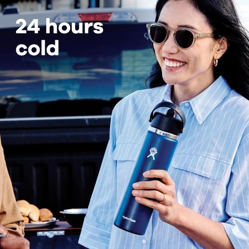 Hydro Flask Water Bottle - Insulated Stainless Steel - Wide Straw Lid, Non Spill, Leakproof in 24 Oz Ivory