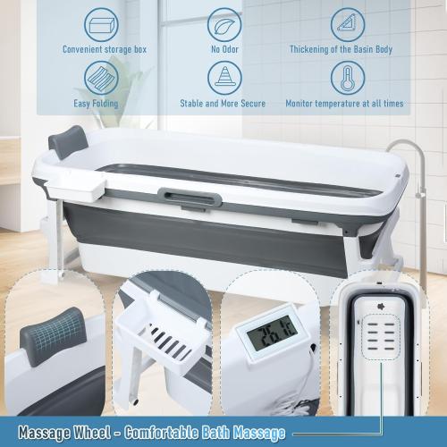 USED NEEDS CLEANING HAS A DENT ELDERFLOWER AND BERRIES 59 inch Foldable Bathtub, Large Collapsible Tub, Freestanding Surround Collapsible Bathtubs, Effortless Folding Bathtub with Massage Board, Thermometer & Thermal Cover, Portable Bathtubs for Adults