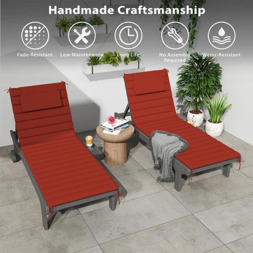 Sundale Outdoor Olefin Quilted Lounge Cushion Set of 2, Patio Foldable Chaise Lounger Cushion, Water-Resistant Lounge Chair Pad with Straps Red, 80 x 26 inches