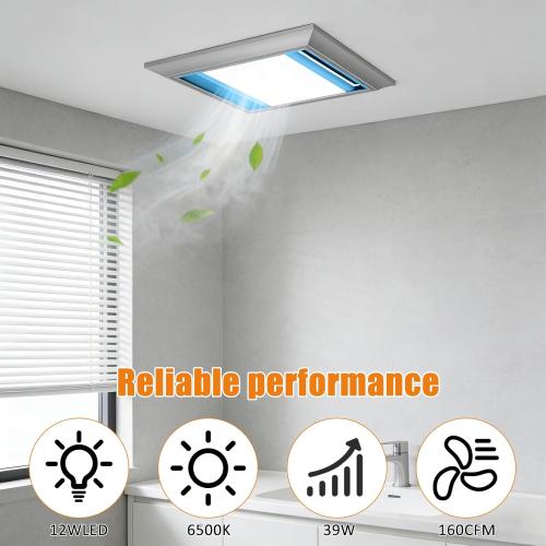 Chaoos Bathroom Exhaust Fan with Light, Powerful 160CFM/1Sones, 10x10 Mount, 1500 LM Bathroom Ventilation Fan with Light, Office,Home, Bathroom Vent Fan with Light