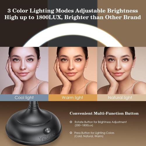 VESAUR Professional 8.5 Lighted Makeup Mirror, 1X/10X Double Sided HD Undistorted Magnifying Mirror with 3 Color 90 Dimmable LED lights, 360° Rotation Vanity Mirror, Unique Black Nickel with Gift Box