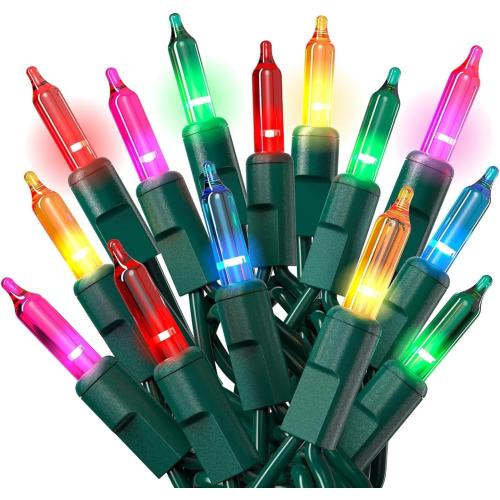 PREXTEX Christmas String Lights with Green Wire - 100 Count, 20 Ft Multicolored Christmas Tree Lights for Xmas Decorations Indoor and Outdoor - Incandescent String Light for Patios, Fences, Holidays