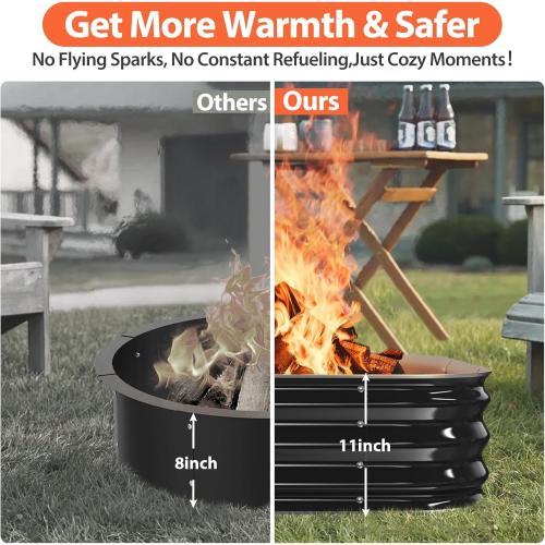Fire Pit Ring,48in Large Heavy Duty Square Firepit for Outside,11'' Tall Galvanized Steel Bonfire Pits,Wood Burning Outdoor Fireplaces,Portable for Backyard,Camping,Patio,Beach
