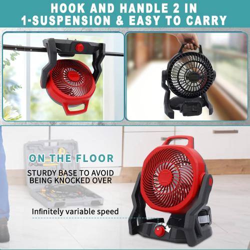 Battery Powered Fan for Milwaukee M18 18V Battery Variable Speed Battery Operated Fan Furnish AC Adapter, Highest 650 CFM Cordless Fan Low Noise for Jobsite Camping Fan (No Battery)
