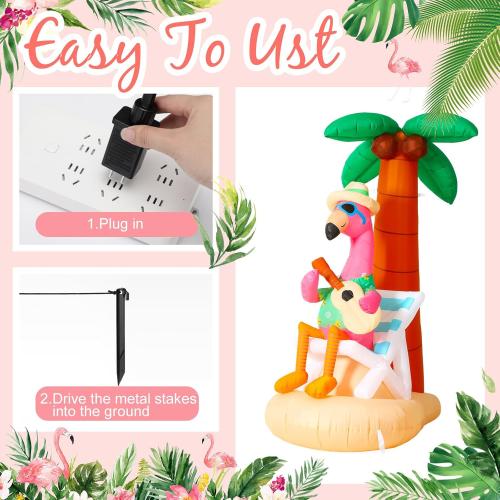 6 ft Inflatable Flamingo Beach Party Decor with Coconut Tree, Blow up Hawaiian Summer Tropical Pool Decoration for Outdoor Home Garden Luau Party (tested)