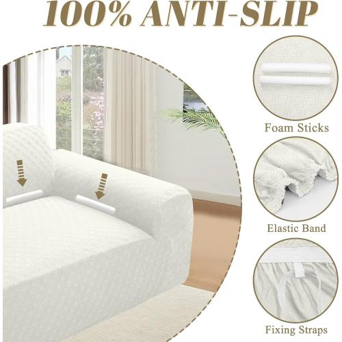 ALIECOM Extra Soft Corner Sectional Sofa Covers L Shaped Couch Cover Sectional Slipcovers with Non Slip Foams Jacquard Stretch U Shape Furniture Protector for Pets Dogs (Ivory White, Large)