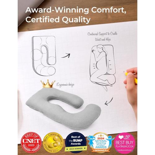 Momcozy Pregnancy Pillows for Sleeping, U Shaped Full Body Pillow for Pregnancy Women with Removable Jersey Cotton Cover, 57 Inch Maternity Pillow, Grey