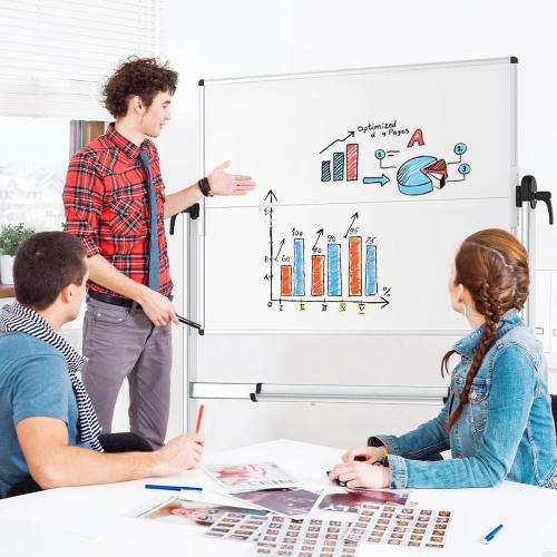 VIZ-PRO Rolling Whiteboard,  Mobile White Board with Stand | Double-Sided Standing Magnetic Dry Erase Board on Wheels for School Office Home
