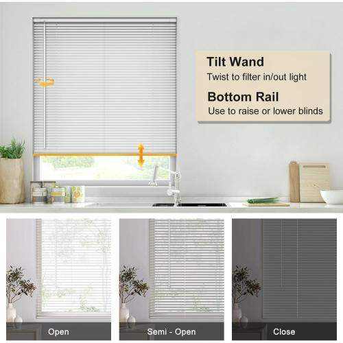 LazBlinds No Tools No Drill 1 Vinyl Mini Blinds, Cordless Blinds for Windows, Light Filtering Horizontal Window Blinds & Shades, 47 W x 48 H, White