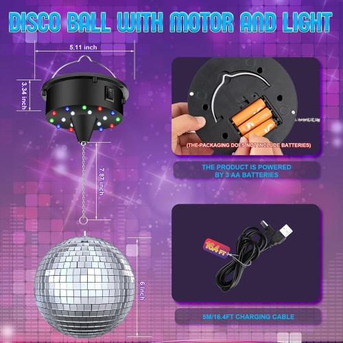 Disco Ball with Motor and Light | 5/8/10/15 RPM Adjustable Speed Rotating