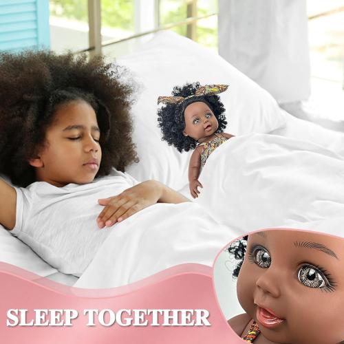 Nice2you Black Baby Doll, 10 inch American African Girl Doll with Dress, Realistic Reborn for Kids Aged 2 3 4 5 6, Silicone Small Toy Curly Hair Birthday Gift, Brown, BD-1