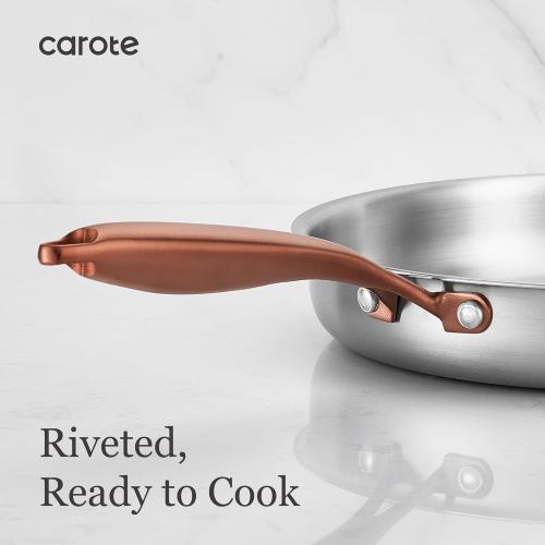 CAROTE 3-Piece Tri-Ply Stainless Steel Frying Pan Set, Skillet Set 8/10/12, Induction Compatible, Oven & Dishwasher Safe, Gold Handle, Mothers Day Gifts