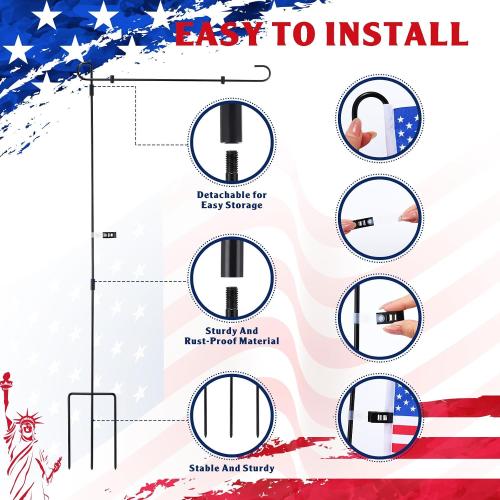 Size 36.2x16.5 Therwen 12 Pack Garden Flag Stand 36.2 x 16.5 Yard Flag Holder Heavy Duty, with 3 Prong Base, Decorations,with Clip Spring Stoppers for Outdoor Garden Yard Lawn