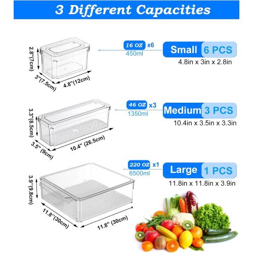 5 Pack Fridge Organizer, Stackable Refrigerator Organizer Bins with Lids, BPA-Free Produce Fruit Storage Containers for Storage Clear for Kitchen, Food, Drinks, Vegetable Storage