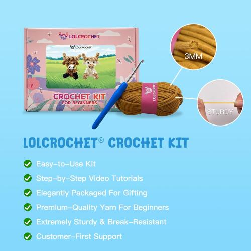 Cute Puppy Crochet Kit for Beginners, Learn to Crochet Animal Starter Set with Video Tutorial & Crocheting Manual, Easy Yarn Knitting Kit for Adult, Stuffed Dog Craft Doll Xmas Gift