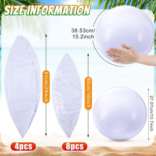 Large gaint Inflatable White Beach Ball Bulk Solid Swimming Pool Floating Blow up Ball DIY Paint Craft for Boys Girls Hawaii Luau Birthday Beach Summer Party(16 Inch,White)