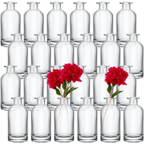 24 Pack Clear Glass Bud Vases Bulk Small Glass Living Vases for Centerpieces Vintage Table Decorative Bottle for Flowers Rustic Wedding Reception Party Decoration(2.36 x 5.2 in)