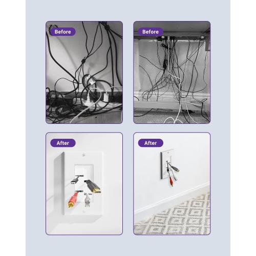 VCE Brush Wall Plate Cable Pass Through with Bracket, White, 2-Pack
