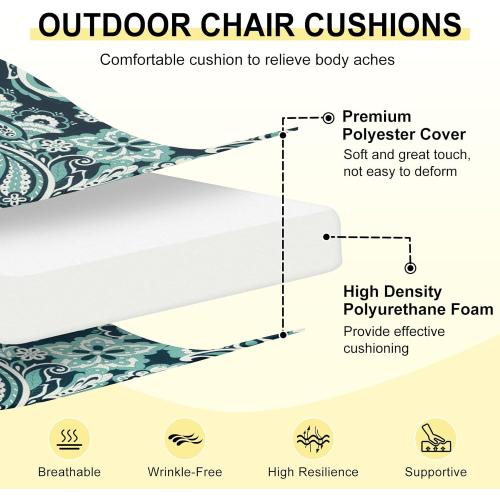 downluxe Outdoor Chair Cushions Set of 4 for Patio Furniture, Water-Resistant Square Corner Patio Chair Cushions with Ties, High Density Foam Outdoor Seat Cushion, 18.5 X 16 X 3, Green Paramecium