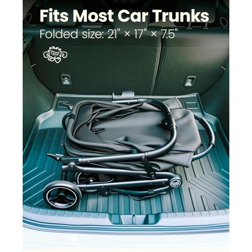 4 Wheels Pet Stroller, Dog Stroller for Small/Medium Dogs and Cats up to 33 lbs, One-Click Fold & Draggable, Removable Carrier, Zipperless Entry, Mesh Windows, Black