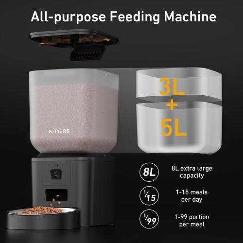 Automatic Dog & Cat Feeder with Camera & WiFi – 8L/34 Cups, 1080P Night Vision, 2.4 & 5G WiFi, 2-Way Talk, 10s Voice Recording, Timed Food Dispenser, Up to 99 Portions, 15 Meals Per Day
