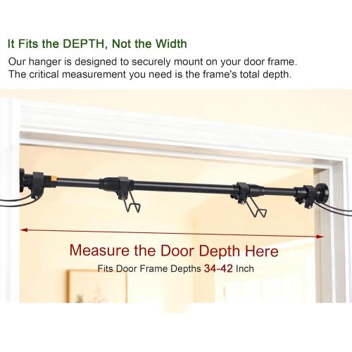 Adjustable Over-The-Door Garland Hanger, Heavy Duty Wreath Hanger for Front Door, No Nails or Screws Damage-Free, Fits Standard Door Frame Depths 34-42 Inch, Black