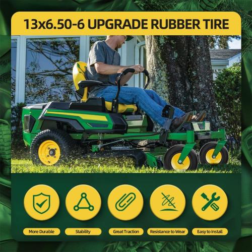13x6.50-6 Lawn Mower Tires Flat Free with Rim Assemblies (2 Pack),Universal 13x6.5-6 Solid Smooth Rubber Zero-Turn Lawn mowers Tire,5.5-7.72”Centered Hub and 3/4 extra 5/8 1/2” Bushings