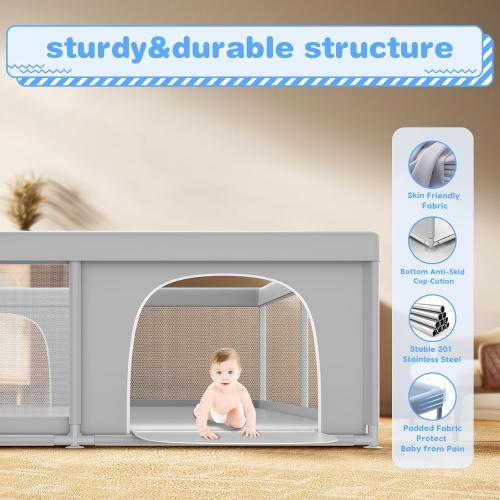 XVISHX Playpen for Babies and Toddlers, Baby Playard for Indoor & Outdoor Active Center Game Fence, with Skin-Friendly Fabric and Soft Breathable Mesh Grey
