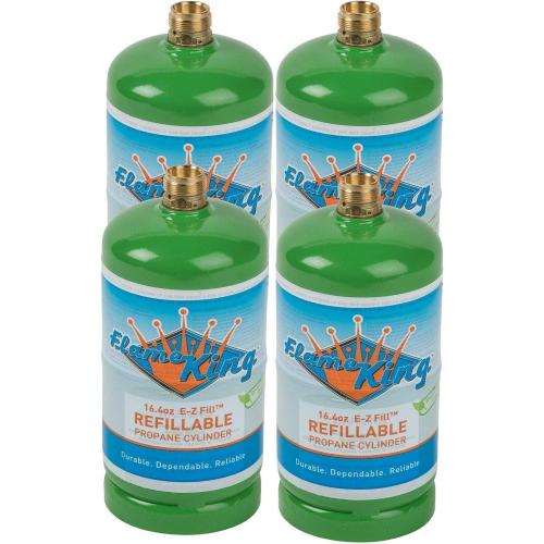 Flame King Refillable 1lb Empty Propane Cylinder Tank - Reusable - Safe and Legal Refill Option - DOT Compliant-16.4 oz (4-Pack)