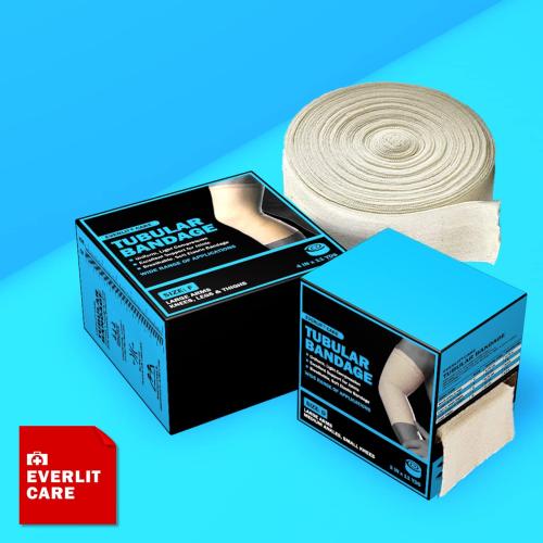 EVERLIT Elasticated Tubular Support Bandage | Stockinette Tubing for Large Arm, Knees, Legs | Light to Moderate Compression Bandage Roll For Tissue Support (Size F | 4 x 11 yd)