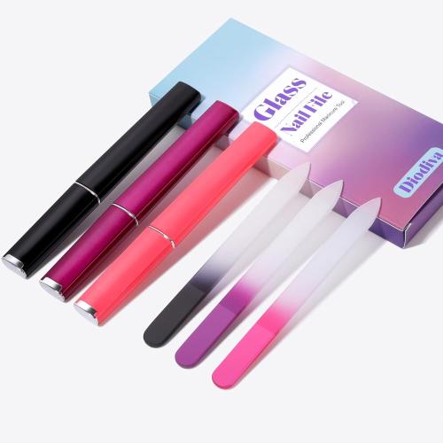 3 Pack Crystal Glass Fingernail File with Case for Natural Nail Professional Czech Glass File Double-Sided Etched Gentle Nail Care Stocking Stuffers for Women or Adults, Unique Gifts