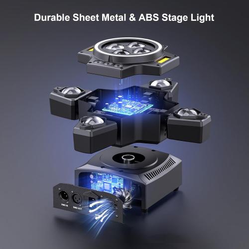 Moving Head DJ Lights,120W Party Light 4 Arm RGBW 4-in-1 Bee-Eyes Beam/Wash/Red Green Starry Sky Golden Strobe Halo Ring Effect Light,Sound-Active/DMX/Remote Control for Party Club Stage Show