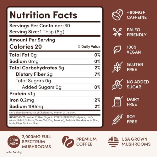 RYZE SUPERFOODS Mushroom Dark Roast Coffee Starter Kit, Instant Coffee with 6 Adaptogenic Mushrooms and Better Energy, Focus, Digestion, Immunity with Lions Mane & Turkey Tail. Pack of 2