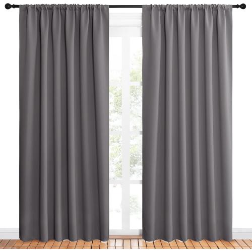 NICETOWN Blackout Curtain Panels for Window - Thermal Insulated Rod Pocket Blackout Drapes/Draperies for Dining Room (2 Panels, W62 x L84 inches, Grey)