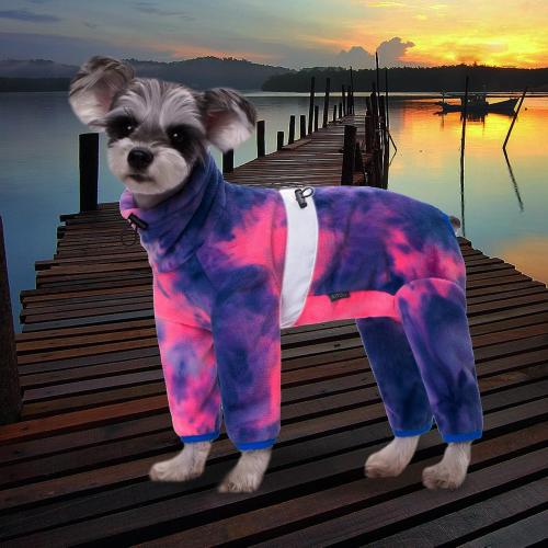 Dog Coat, Tie Dye Fleece Jumpsuit for Small Dogs, Winter Jacket, Reflective Stripes, Comfortable, Lightweight