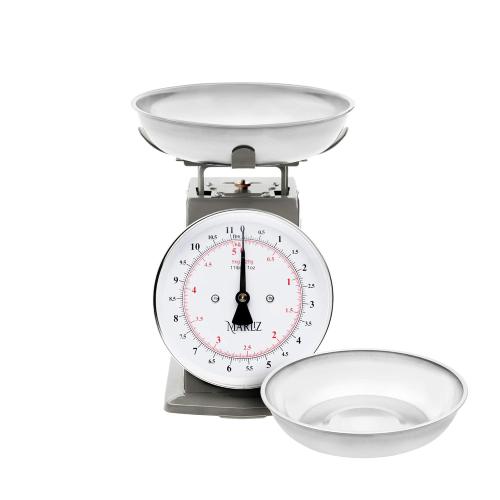 MARLIZ 11 lb/ 5Kg Old Antique Style Mechanical Kitchen Scale with 2 Bowls | Analog Food Weight Scales for Kitchen | Grey