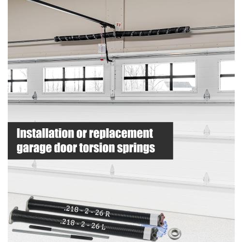 Garage Door Torsion Spring Set, Pair of 2 Electrophoresis Coated Garage Door Spring Replacement with 2 Non-Slip Winding Bars and Bearing, Minimum 16000 Cycles (.218x2x26)