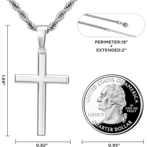 SWEETV 18K Gold Over 925 Sterling Silver Cross Necklace for Men/Women, Stainless Steel Cuban/Rope Chain Cross Pendant 18-24 inch, Religious Jewelry Gifts for Men