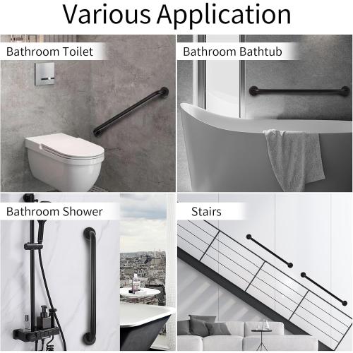 Handicap Grab Bar for Shower, Shower Handles for Elderly, Shower Grab Bars for Seniors with Concealed Screws Black