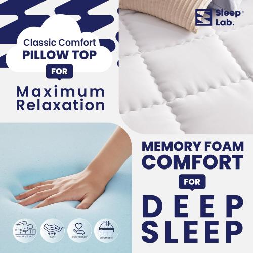 Sleep Lab 4 Inch Memory Foam Mattress Topper - Queen Size - Cooling Gel Memory Foam, Medium Support   Pillow Top