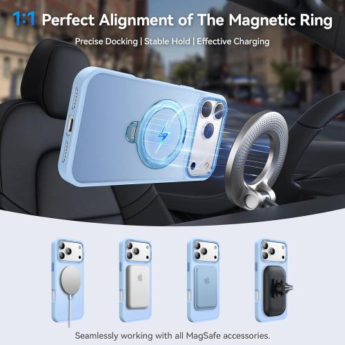 360° Spin Magnetic Stand for iPhone 17 Pro Case, Fit for MagSafe, Mil-STD Protective Case for iPhone 17 Pro Phone Case with Kickstand Rotatable 6.3 inch, Sky Blue