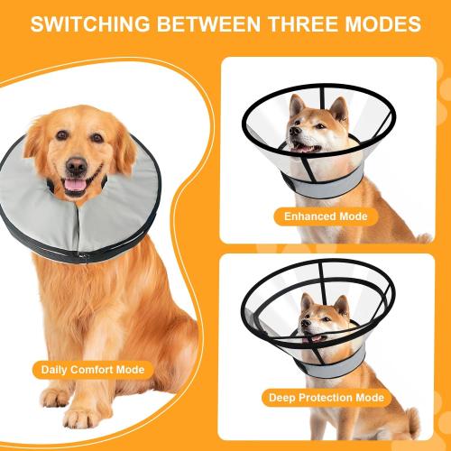 Sponge Core Dog Cat Cone Collar for After Surgery Recovery, Inflatable Dog Cone Alternative, Lainergie Dogs Donut Collar Adjustable with 2PCS Cover for Large Medium Small Dogs Cats (Grey Yellow, XL)