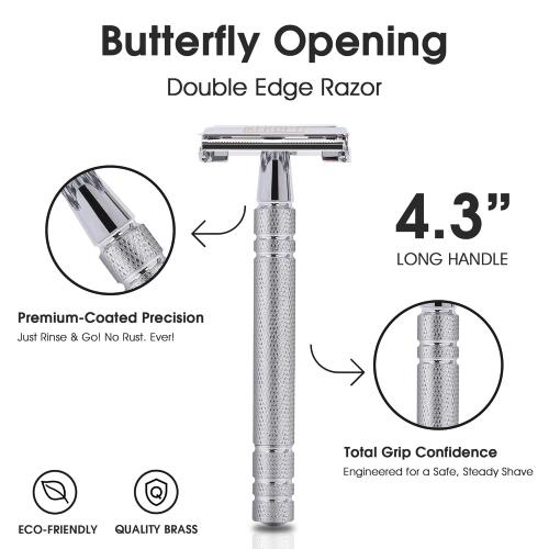 Double Edge Safety Razor with 10 Disposable Blades - Single blade double edge razor for men - Metal razor with Long Handle for close shave - Classic Clean Shave Single blade razor
