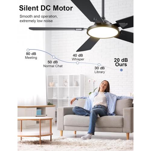 OJX Ceiling Fans with Lights, 52 inch Ceiling fan with Light and Remote/APP Control, 3CCT, Quiet DC Reversible, Dimmable, Modern Ceiling Fan for Bedroom, Living Room, Kitchen, Indoor/Outdoor Use